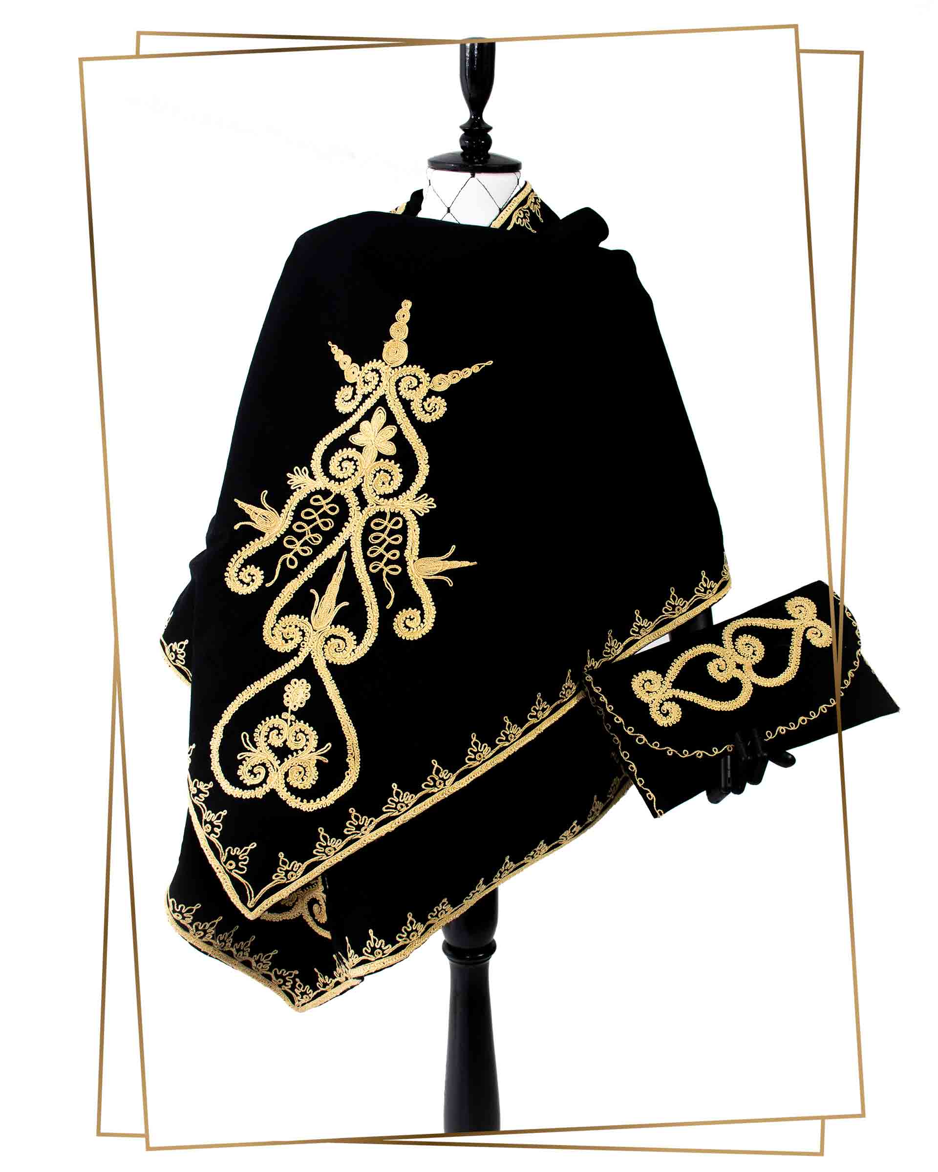 Darmishq - Black Aghabani Scarf With Handbag 008