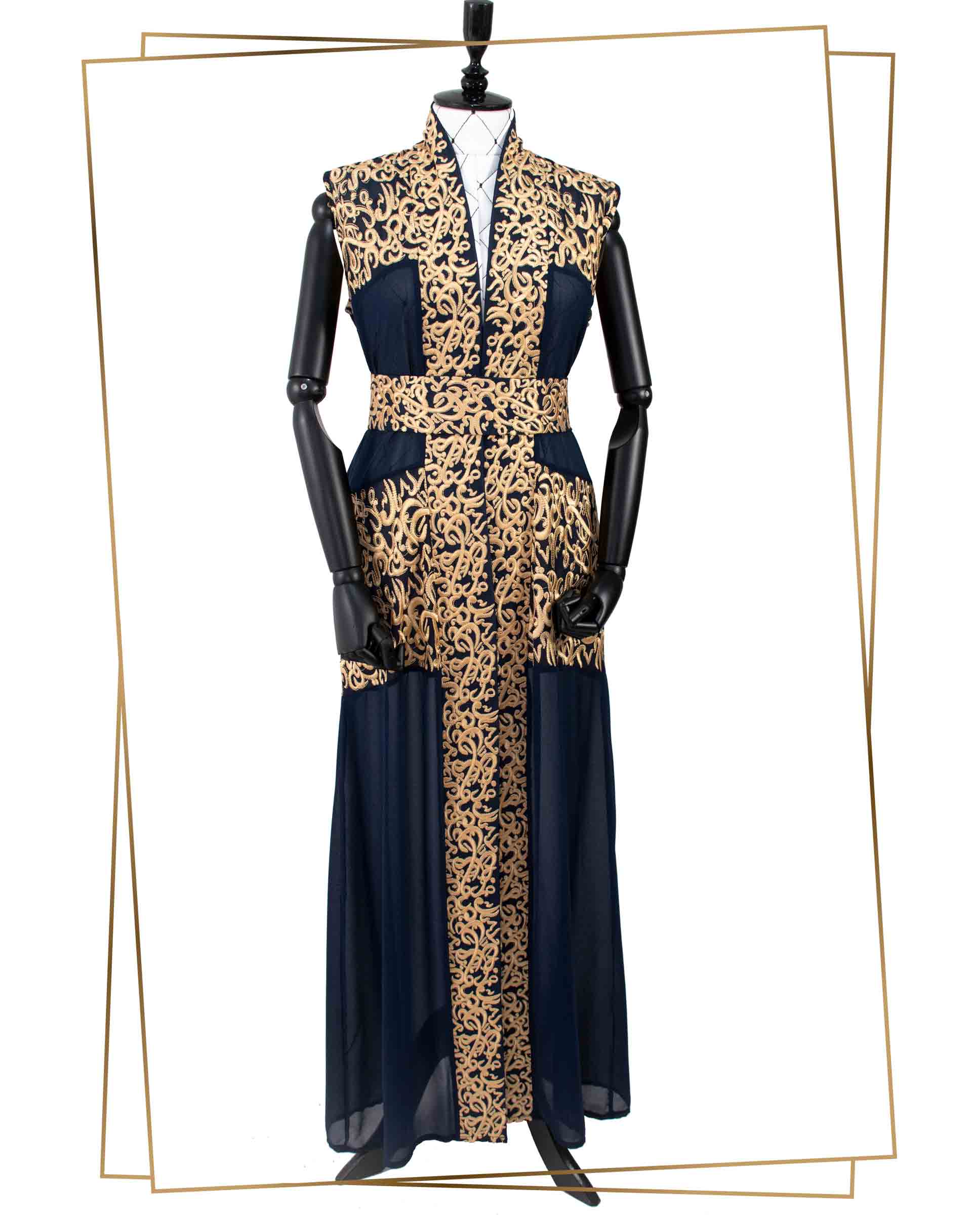 Darmishq - Dark Blue Sleeveless Chiffon Abaya – Kaftan - 001
