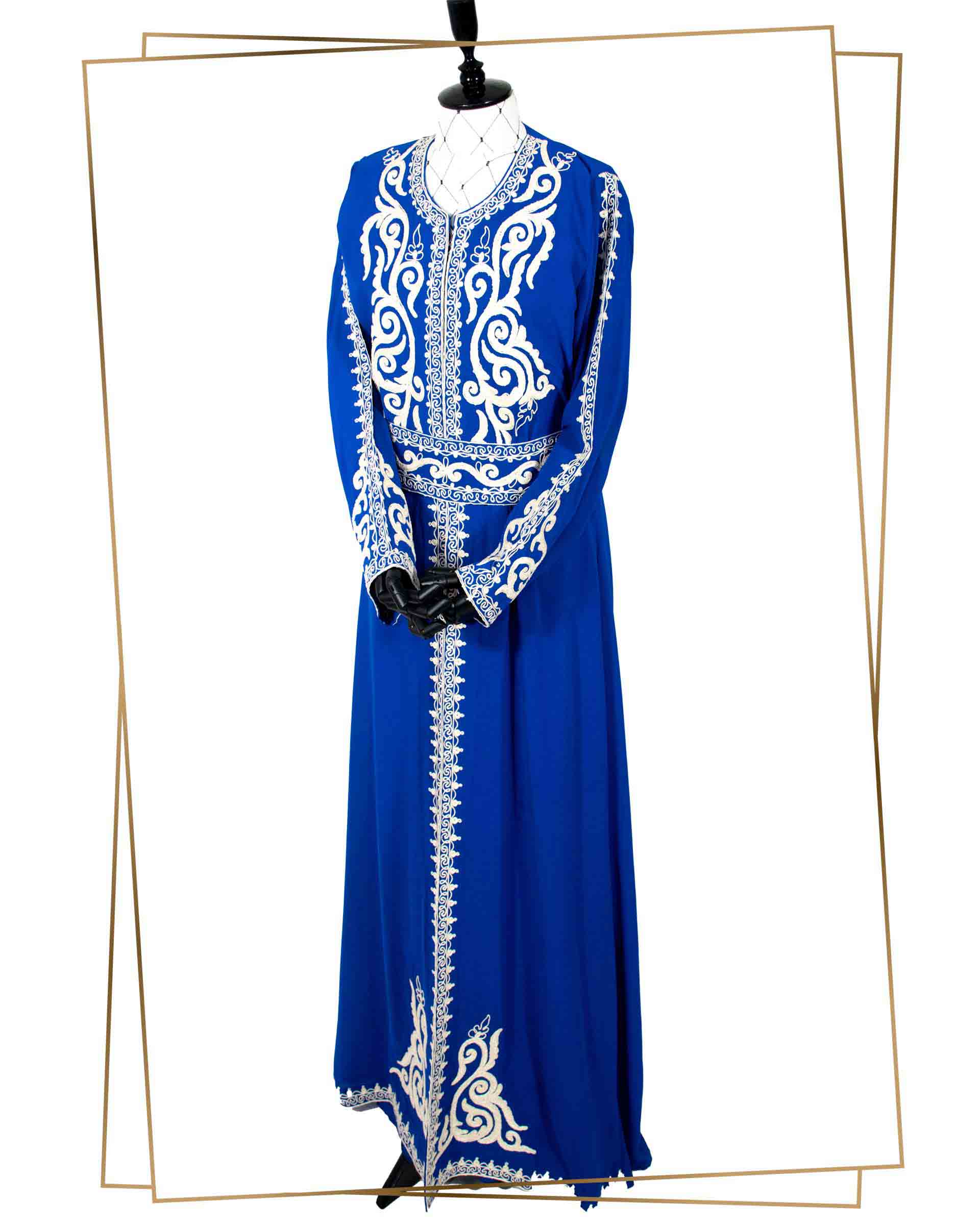 Darmishq - Blue Chiffon Aghabani Abaya / Kaftan with Dress - 009