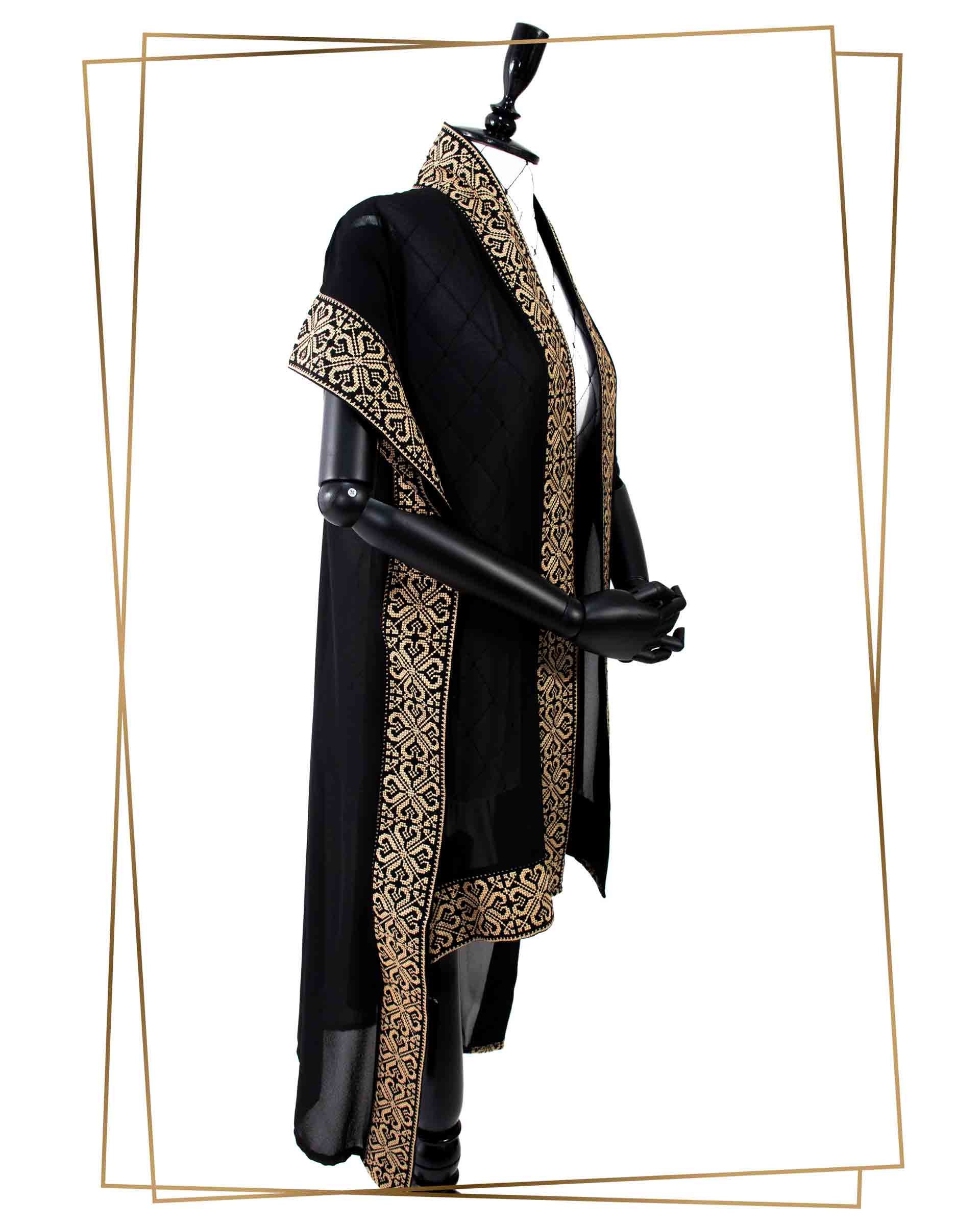 Darmishq - Black Chiffon Aghabani Jacket - 002